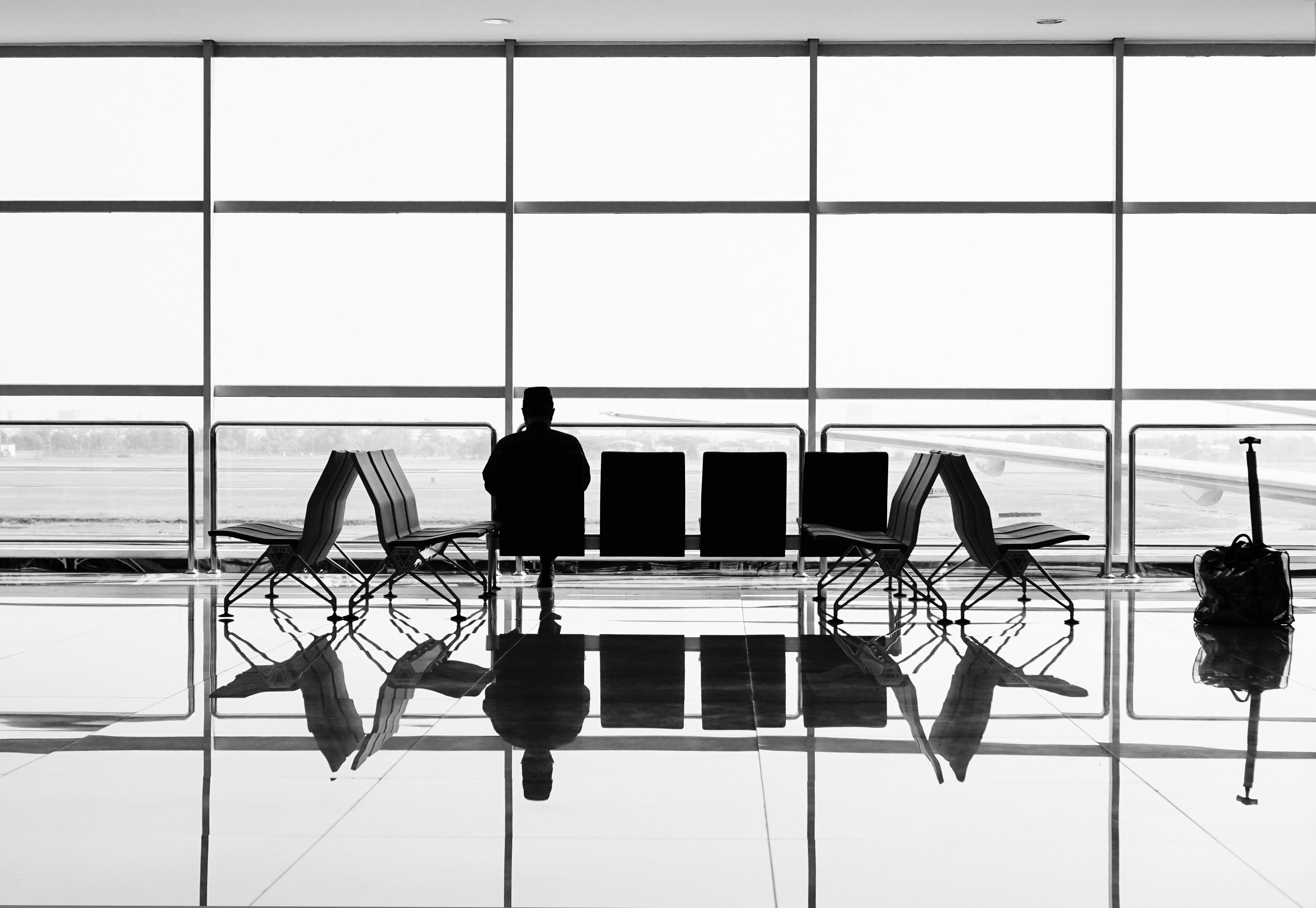 a person sitting in a waiting room